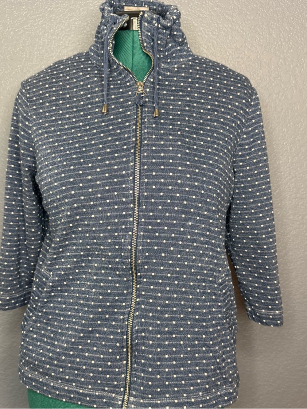 Chico’s‎ Zip Up Jacket Women’s M Blue Polka Dot Lightweight Casual Layer